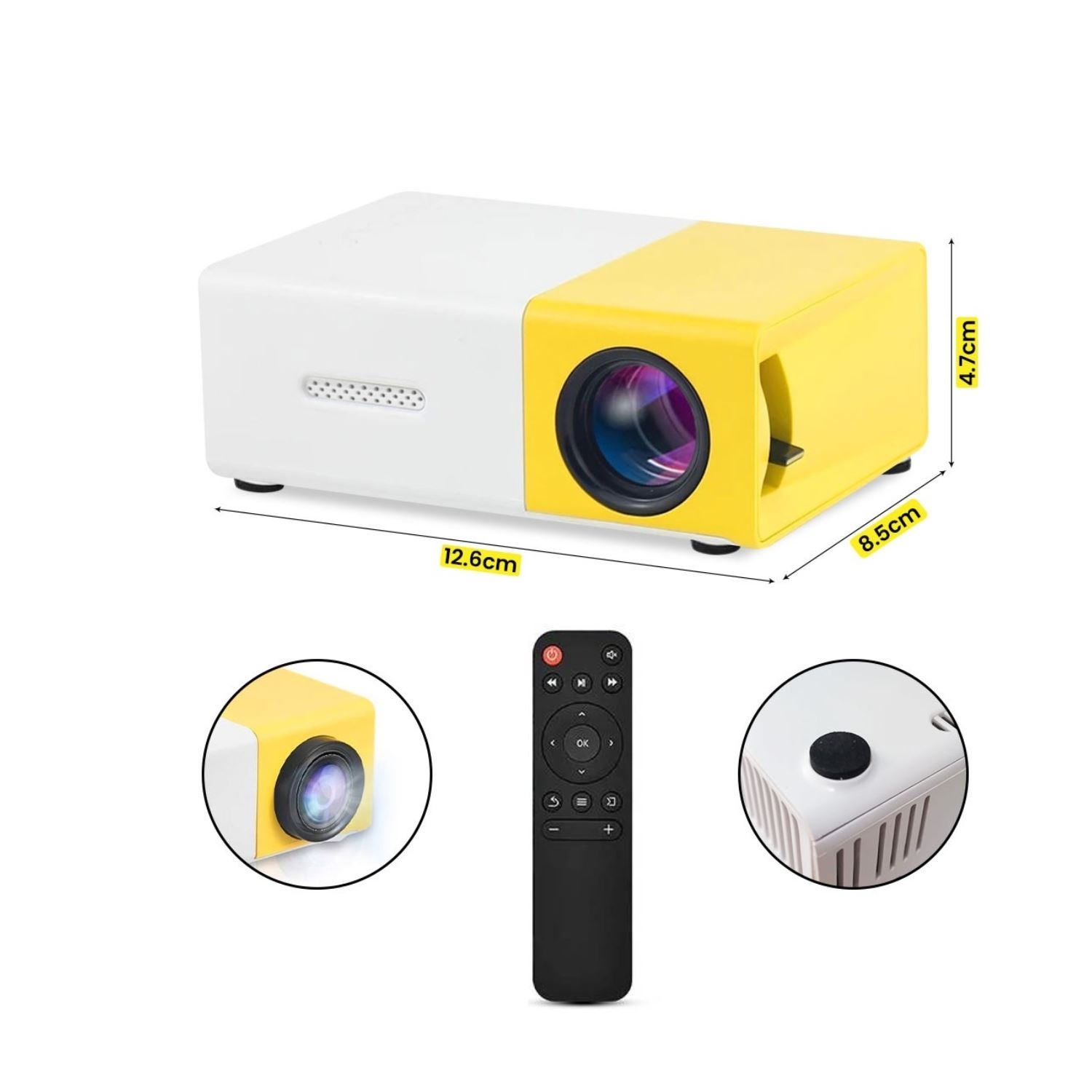 PROYECTOR PORTATIL MULTIMEDIA LED 1080P CON CONTROL REMOTO Y HDMI - AMARILLO