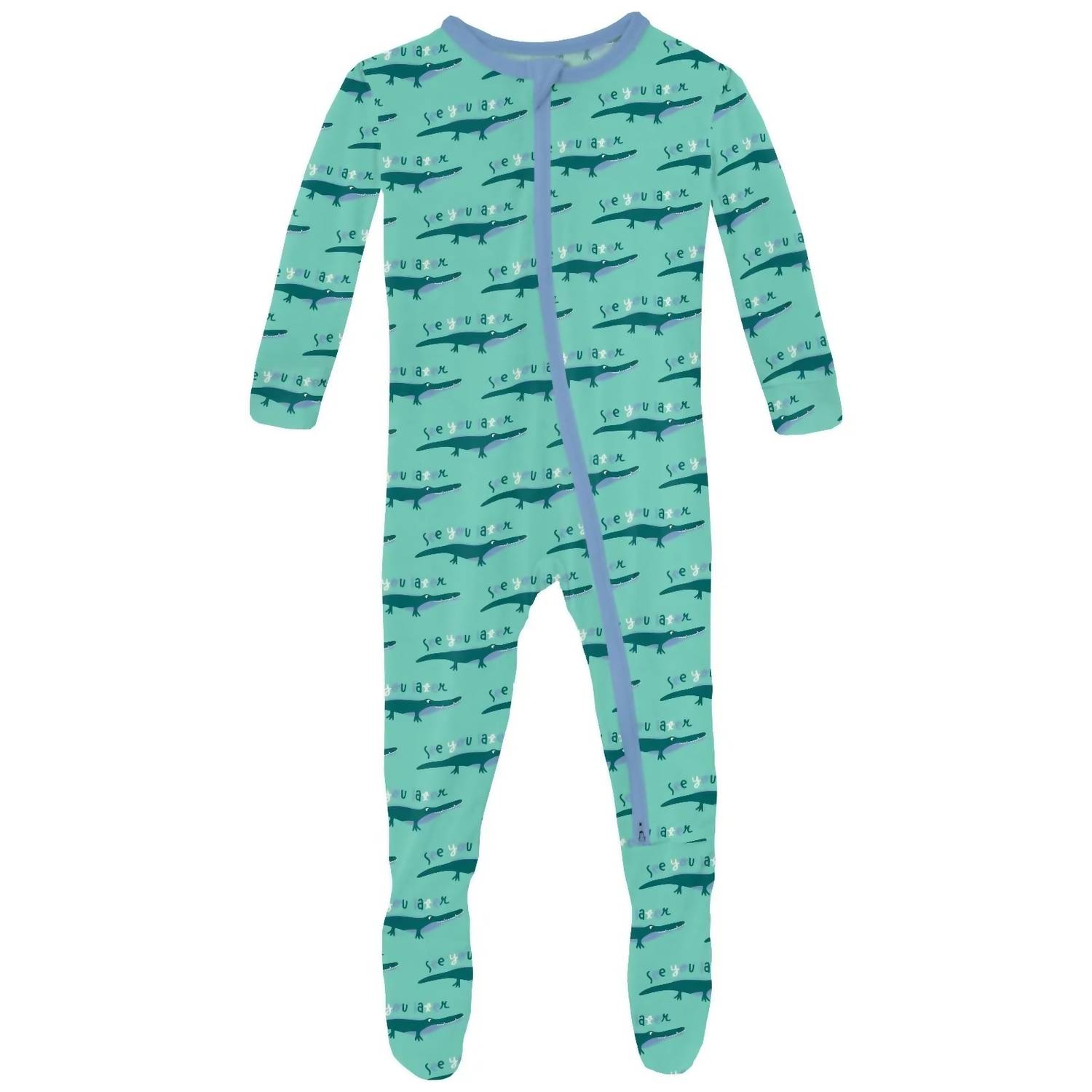 Kickee Baby Bamboo Print Footie In Glass Later Alligator