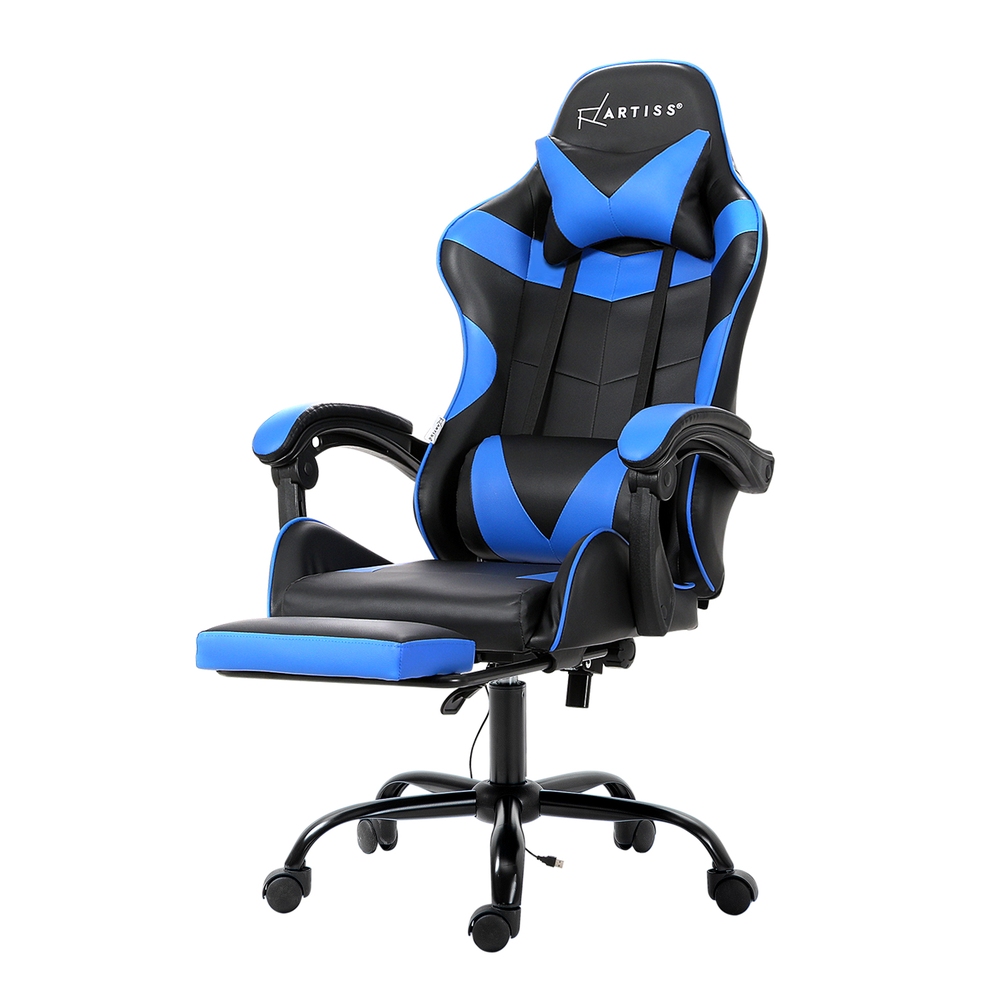 Artiss 2 Point Massage Gaming Office Chair Footrest (Blue)