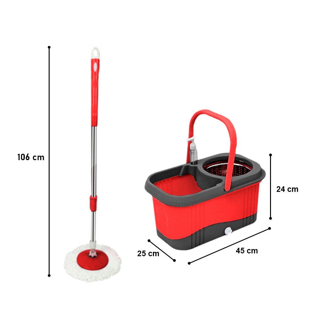 BALDE ESCURRIDOR AUTOMÁTICO TRAPEADOR 2 MOPAS+DISPENSADOR ROJO