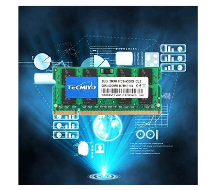 TECMIYO 4 GB KIT (2 X 2 GB) DDR2 SODIMM 667 MHZ PC2-5300 PC2-5300S NO ECC SIN BÚFER 1.8V CL5 2RX8 DUAL RANK 200 PIN