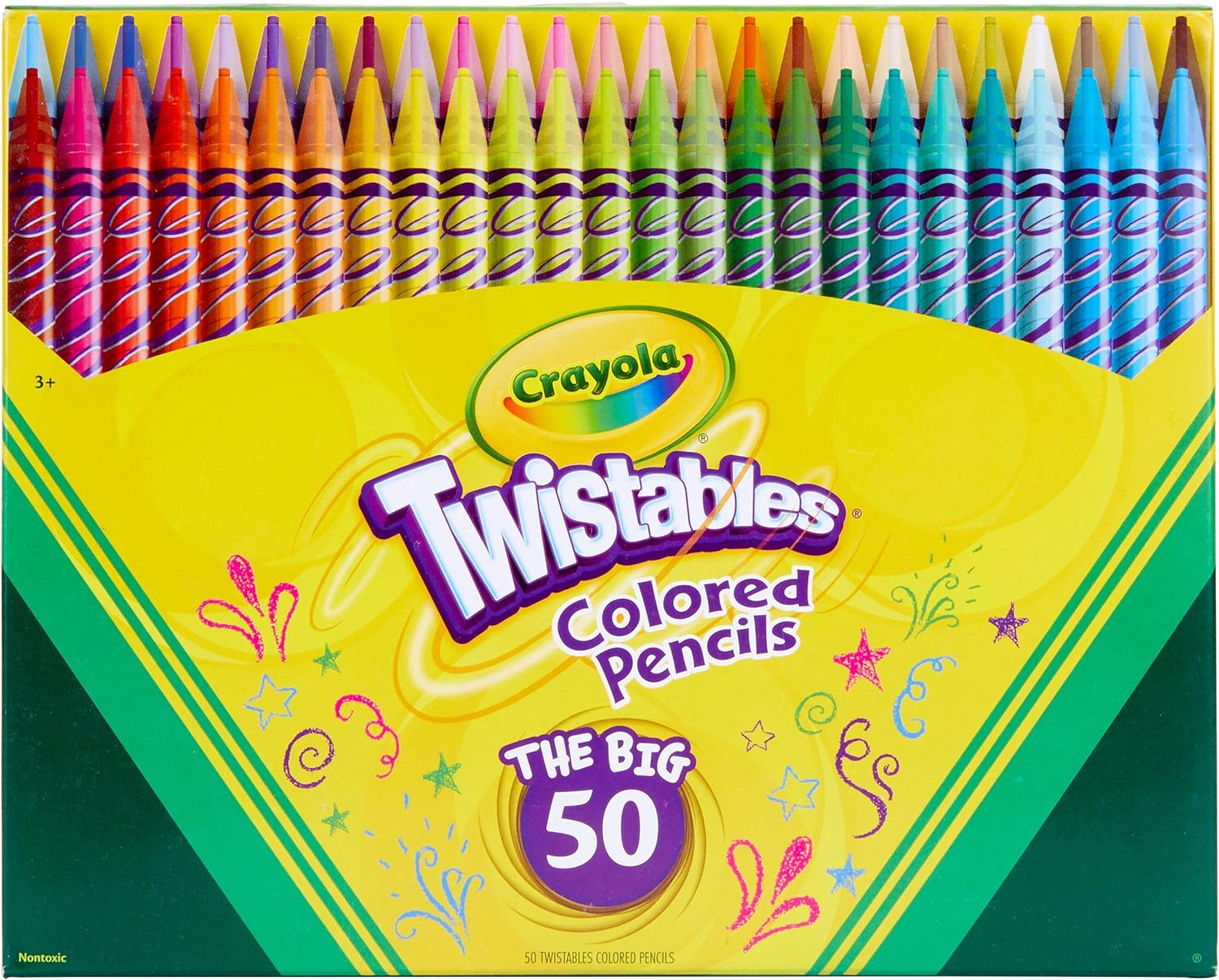 CRAYOLA JUEGO DE LÁPICES DE COLORES TWISTABLES (50 QUILATES), LÁPICES DE COLORES SIN AFILAR PARA NIÑOS