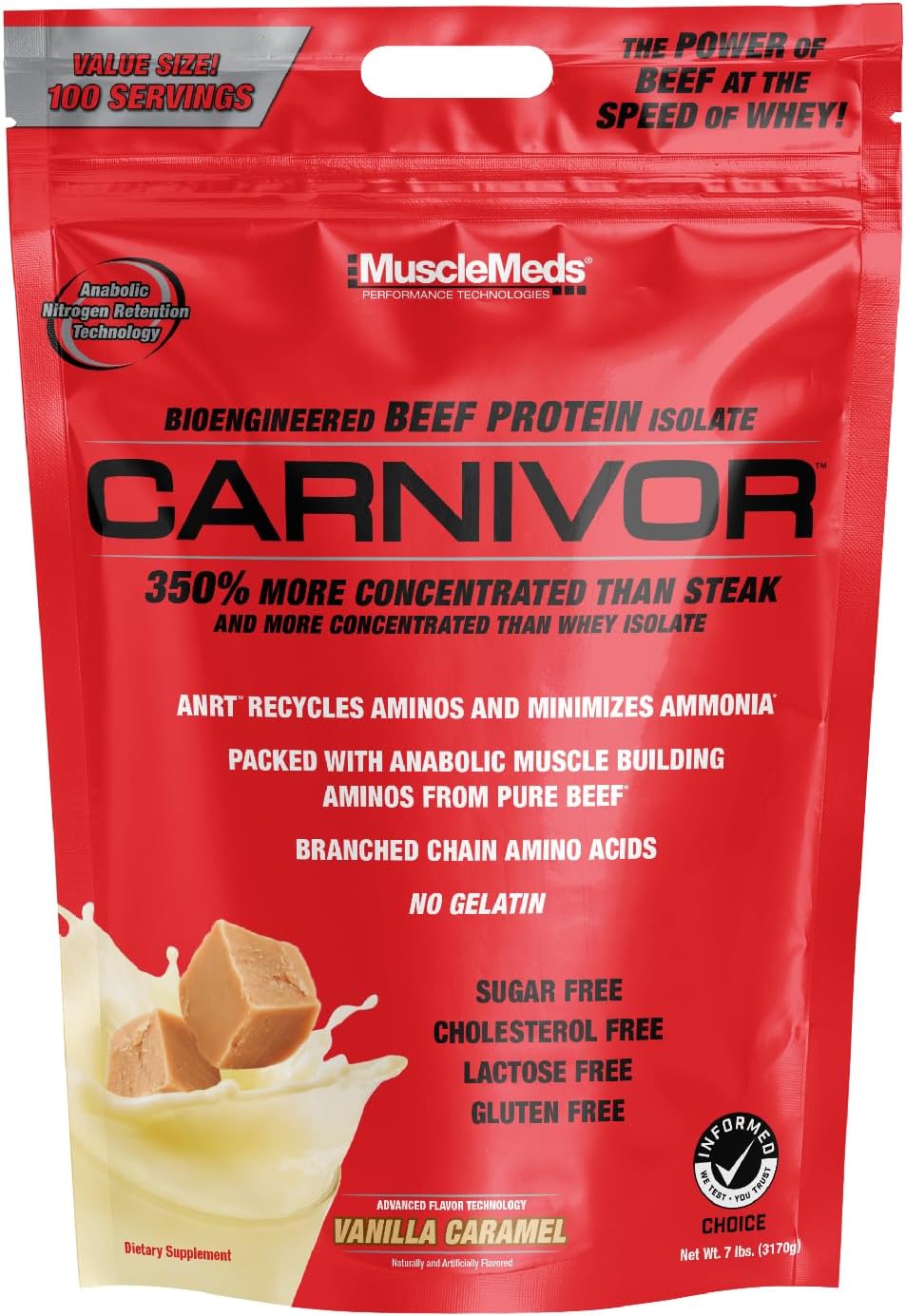 MuscleMeds Carnivor Beef Protein Isolate Powder&comma; Vanilla Caramel&comma; 7&period;39 Pound