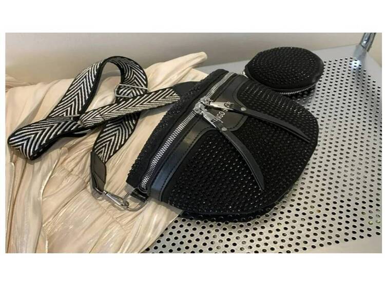 CARTERA CANGURO RIÑONERA ELEGANTE CUERO PU PIEDRAS NEGRAS