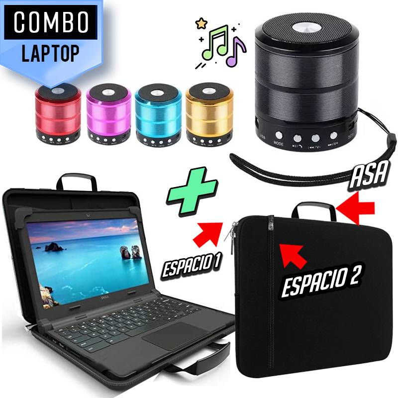 KIT FUNDA PARA LAPTOP MALETA  MINI PARLANTE BLUETOOTH