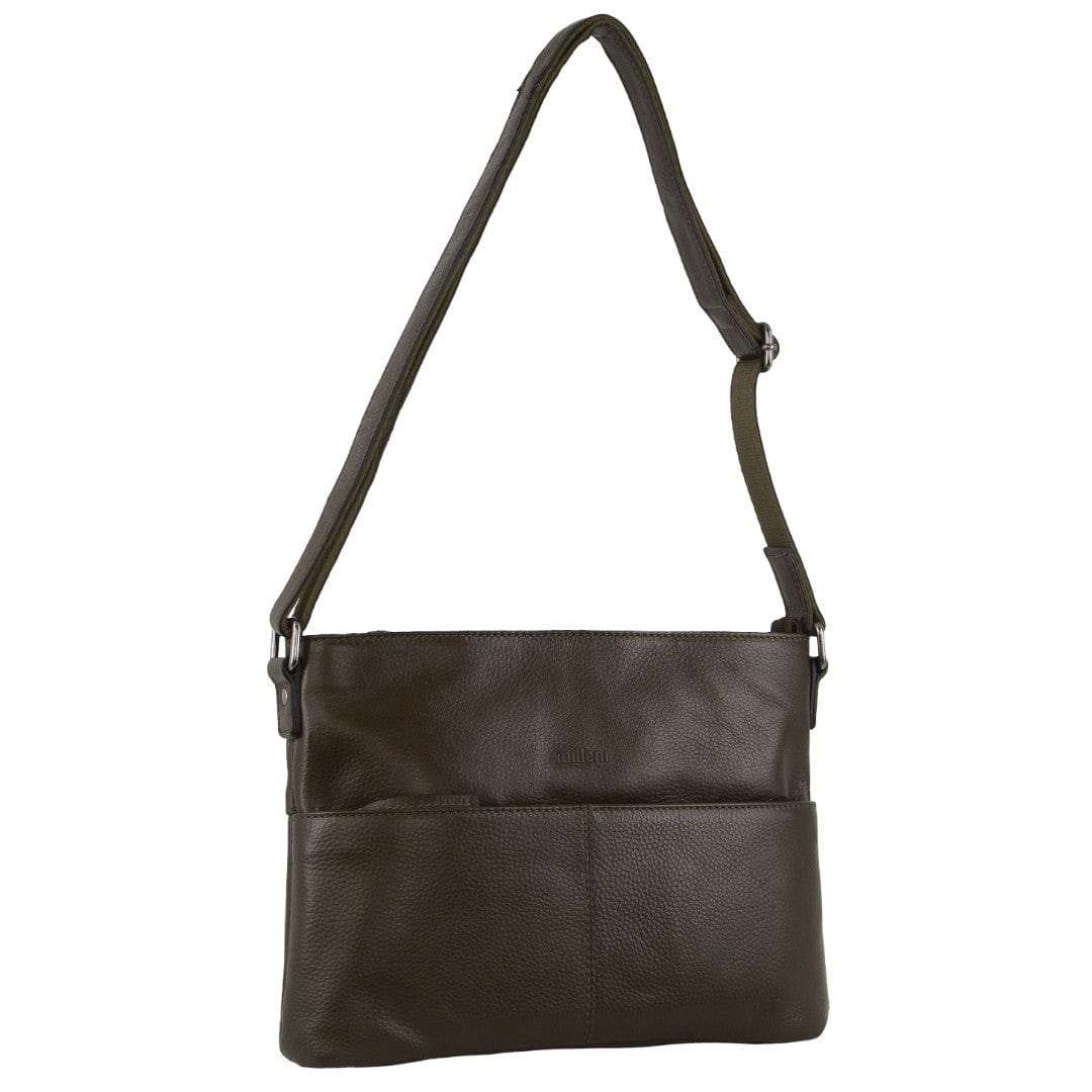 Milleni Women's Nappa Leather Shoulder Crossbody Bag 33x23cm Grape Leaf