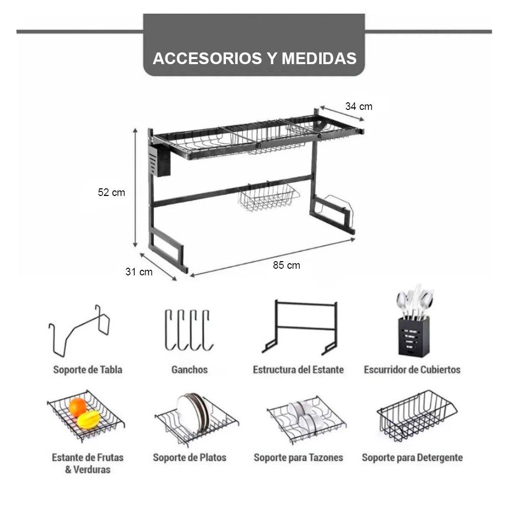 ESCURRIDOR 85 CM PREMIUM Y CONDIMENTERO 3 PZAS C/ BASE RS