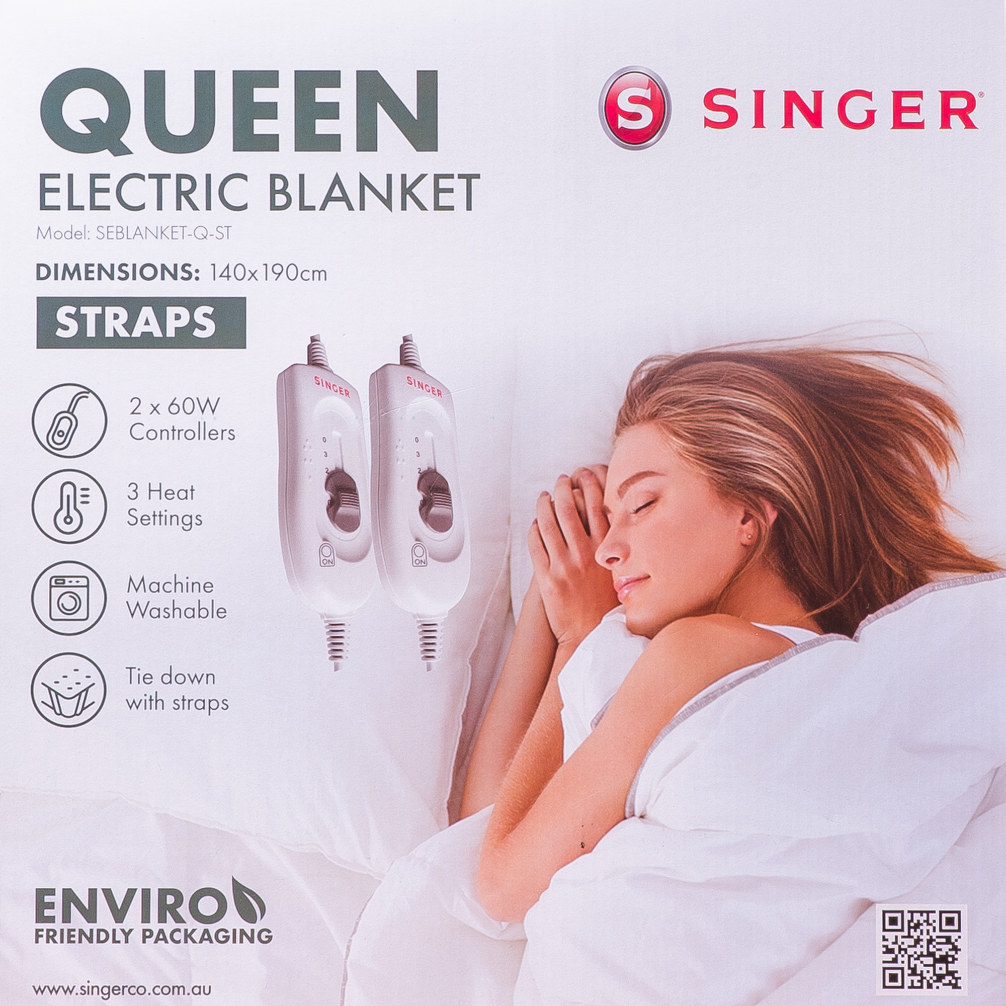 SINGER(R) Electric Blanket with Straps - Queen