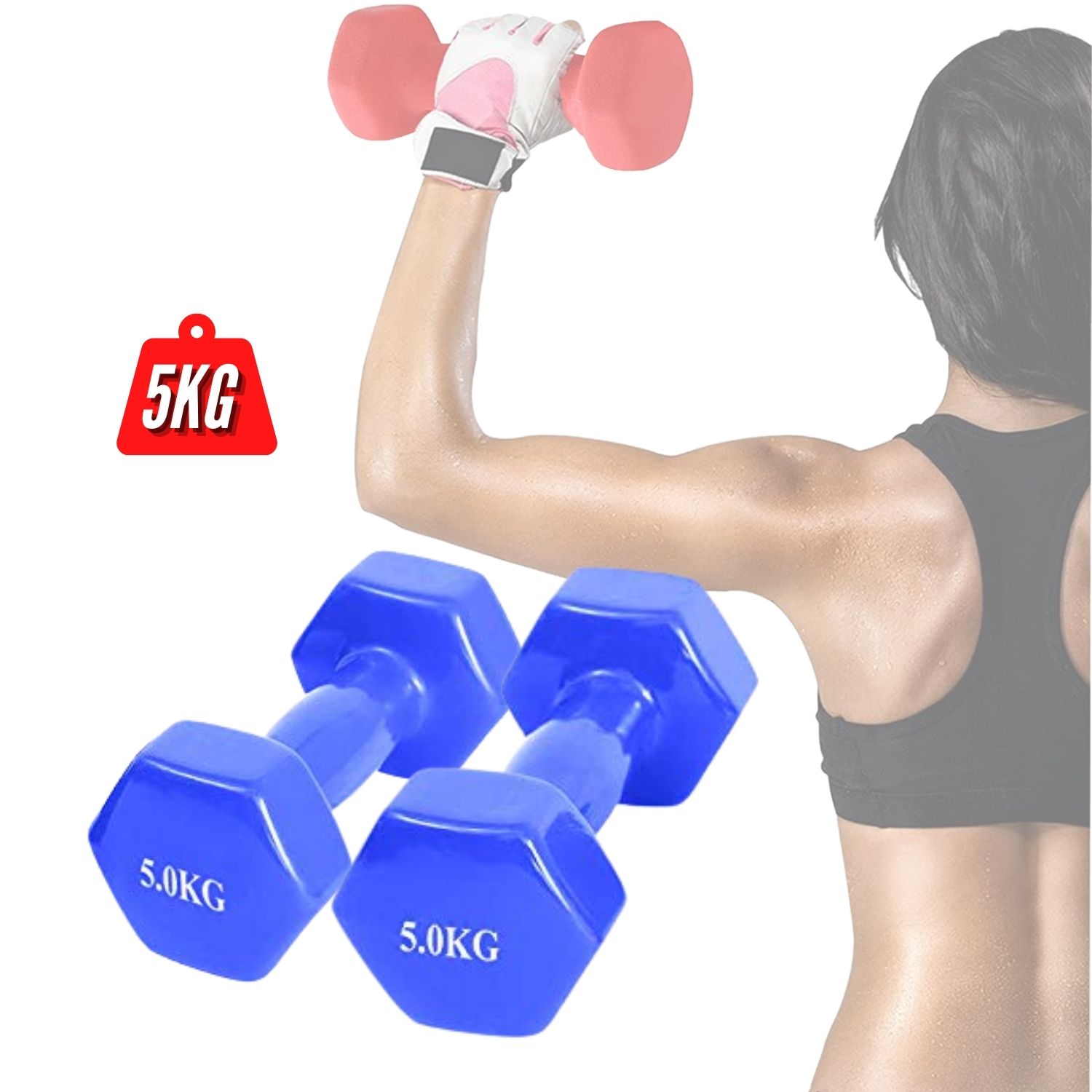 MANCUERNAS XTREME SPORT PESAS DE 5KG FITNESS DE VINIL AZUL X2