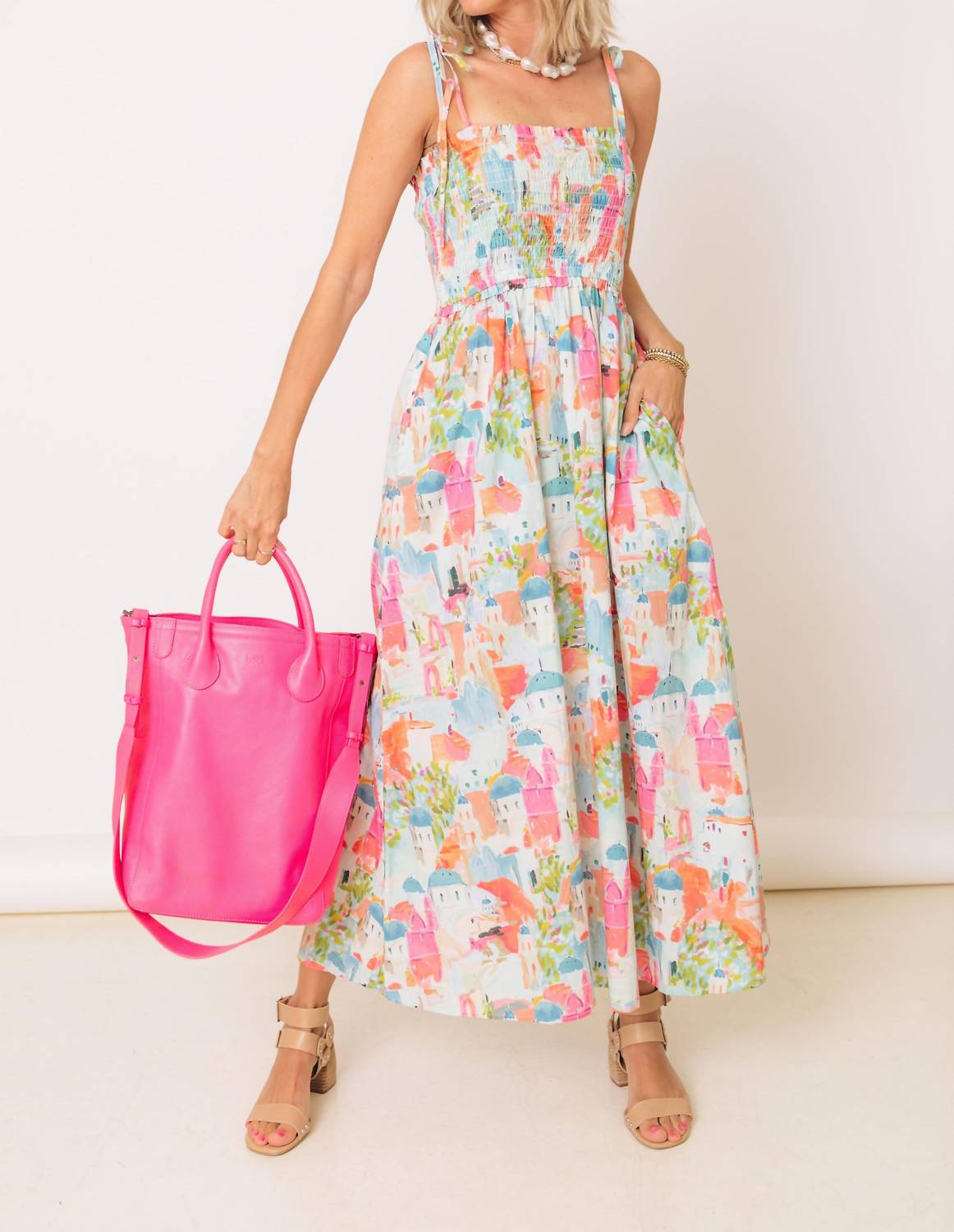 Entro When In Rome Water Color Vacation Dress In Pink Combo