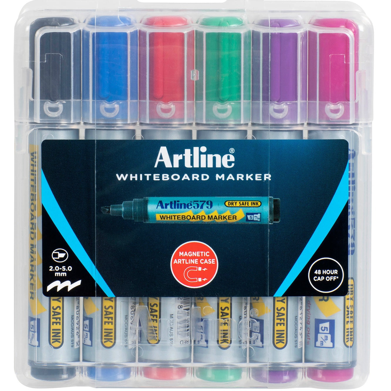 Artline 579 Whiteboard Markers Magnetic Hard Case 6 Pack
