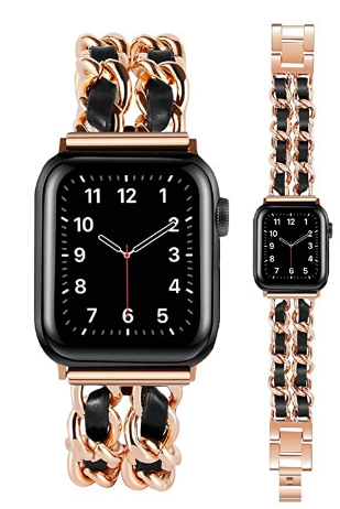 CORREAS ESLABON METAL CON CUERO PARA APPLE WATCH 45 MM BRONCE/ NEGRO