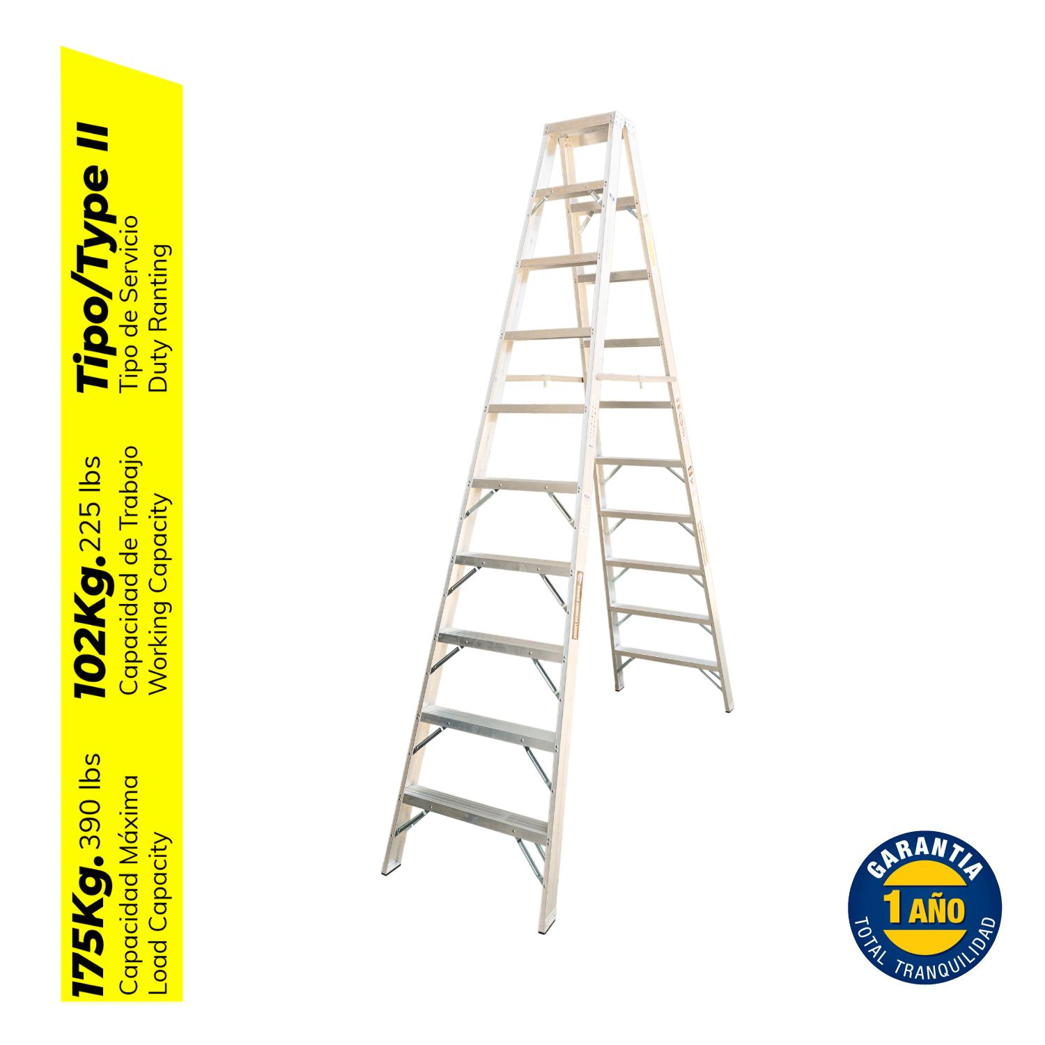 ESCALERA ALUMINIO STANDARD TIJERA DOBLE ASCENSO DE 10 PASOS CAPACIDAD DE CARGAR 175 KG - BRONCO AMERICAN