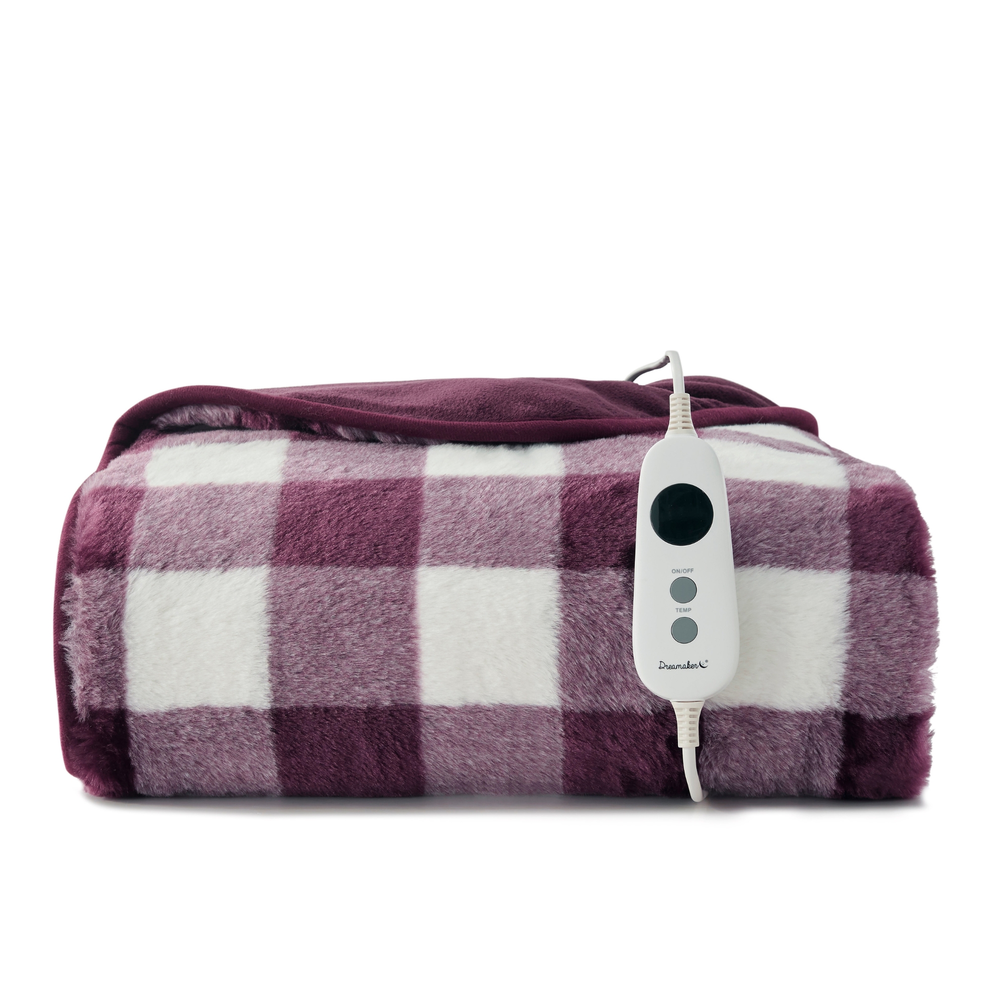 Dreamaker Gingham Plush Electric Heated Throw Blanket [130x160cm] (Cherry)