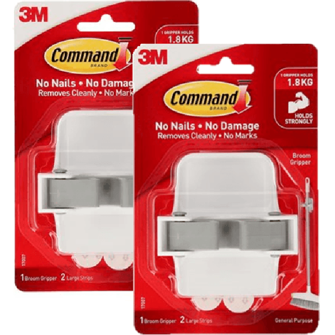 Command Broom Duster Handle Holder Gripper 3M 2 Pack