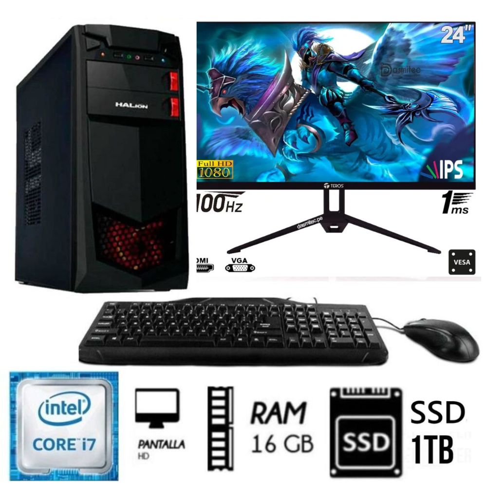 COMPUTADORA PC INTEL CORE I7 3.4 GHZ RAM 16GB DISCO SOLIDO SSD 1TB MONITOR 24 FULL HD