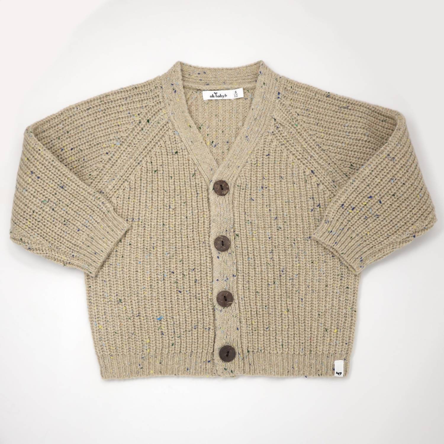 Oh Baby&excl; Grandpa Knitted Cardigan In Oatmeal Confetti