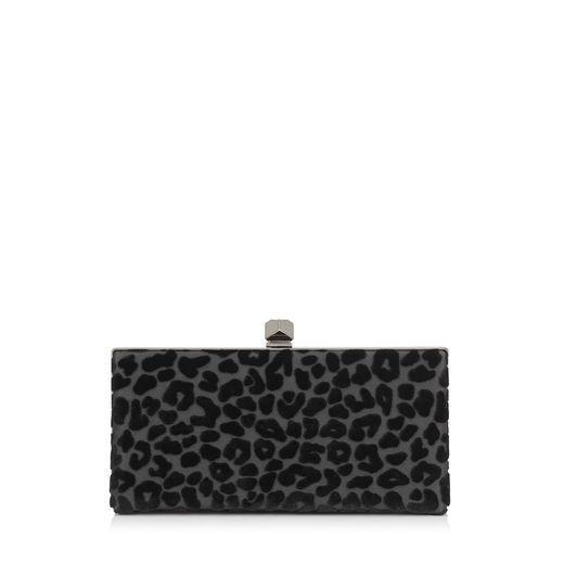 Jimmy Choo Celeste Black Devore Velvet Leopard Clutch Bag