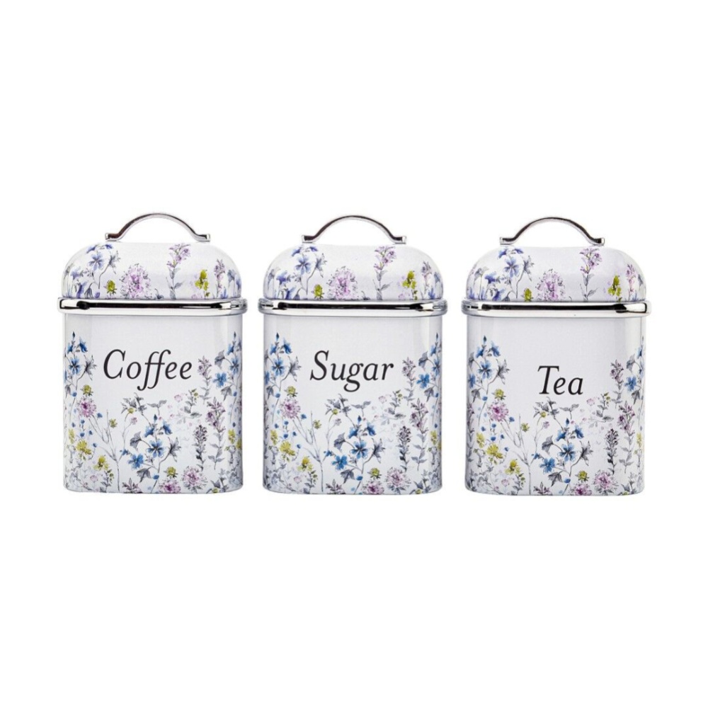 Laura Ashley 3pc Elveden Tea Coffee Sugar Canister Set Wild Meadow 200ml