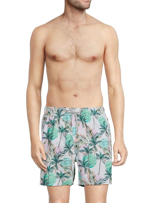 Vintage Summer Men's Palm Tree Print Swim Shorts