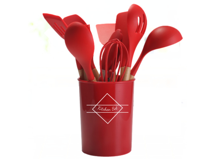 SET DE UTENSILIOS PARA COCINAS DE SILICONA MULTIFUNCIONAL POR 12 PZAS COLOR ROJO