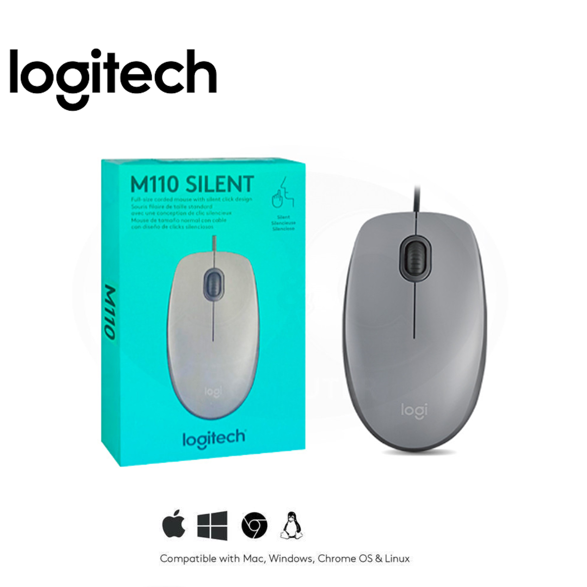 MOUSE LOGITECH M110 ÓPTICO CABLE USB GRIS