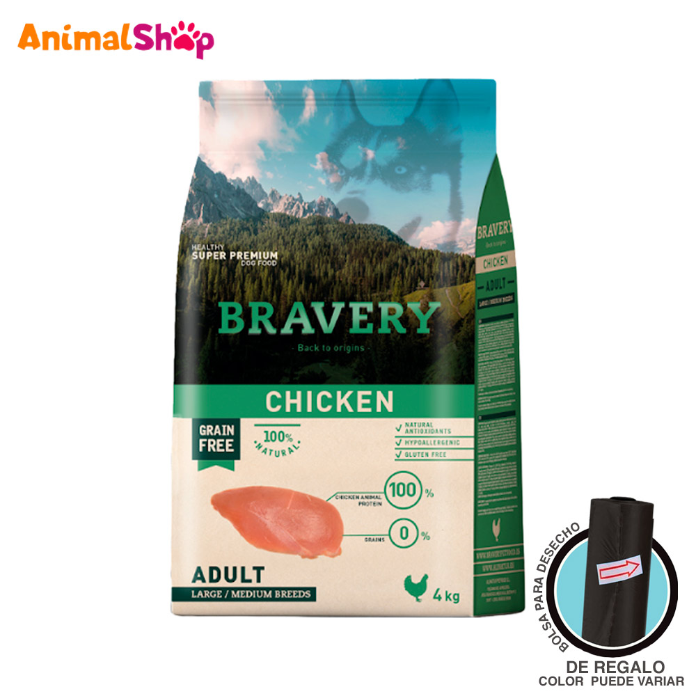 COMIDA DE PERRO ADULTO BRAVERY RAZA GRANDE POLLO 4 KG