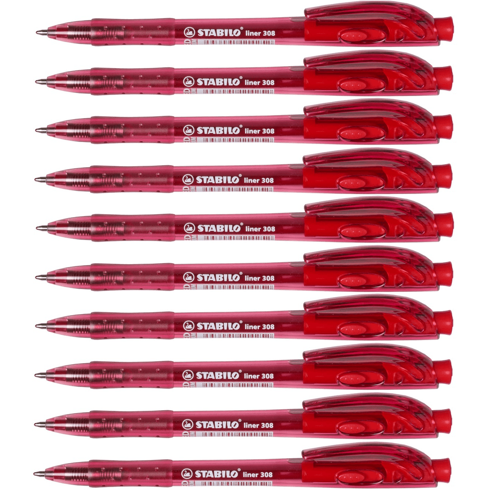 Stabilo 308 Liner Retractable Ballpoint Pen Medium (Red) [Box 10]