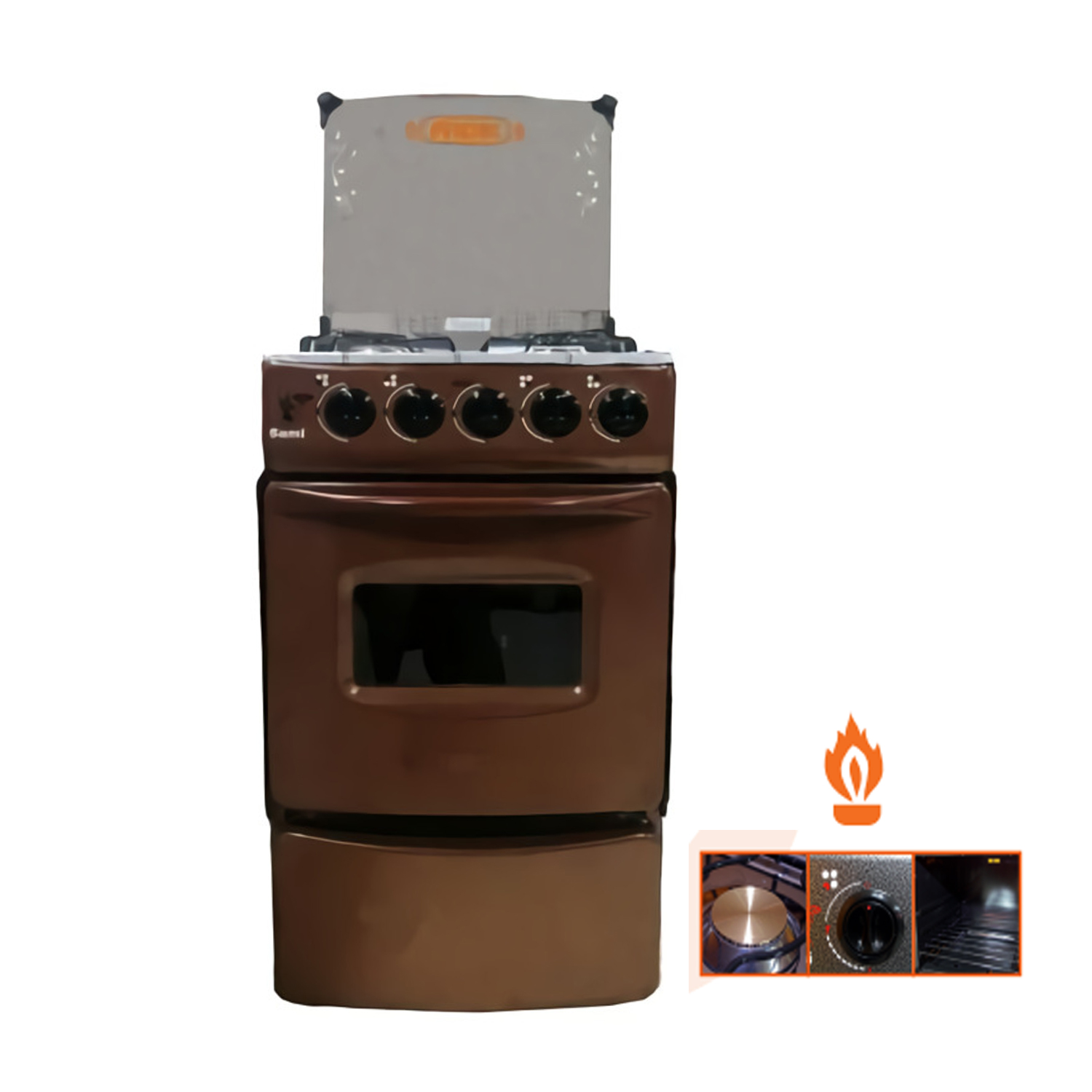 COCINA FADIC CON TAPA DE VIDRIO Y HORNO SAMI 4H COBRE