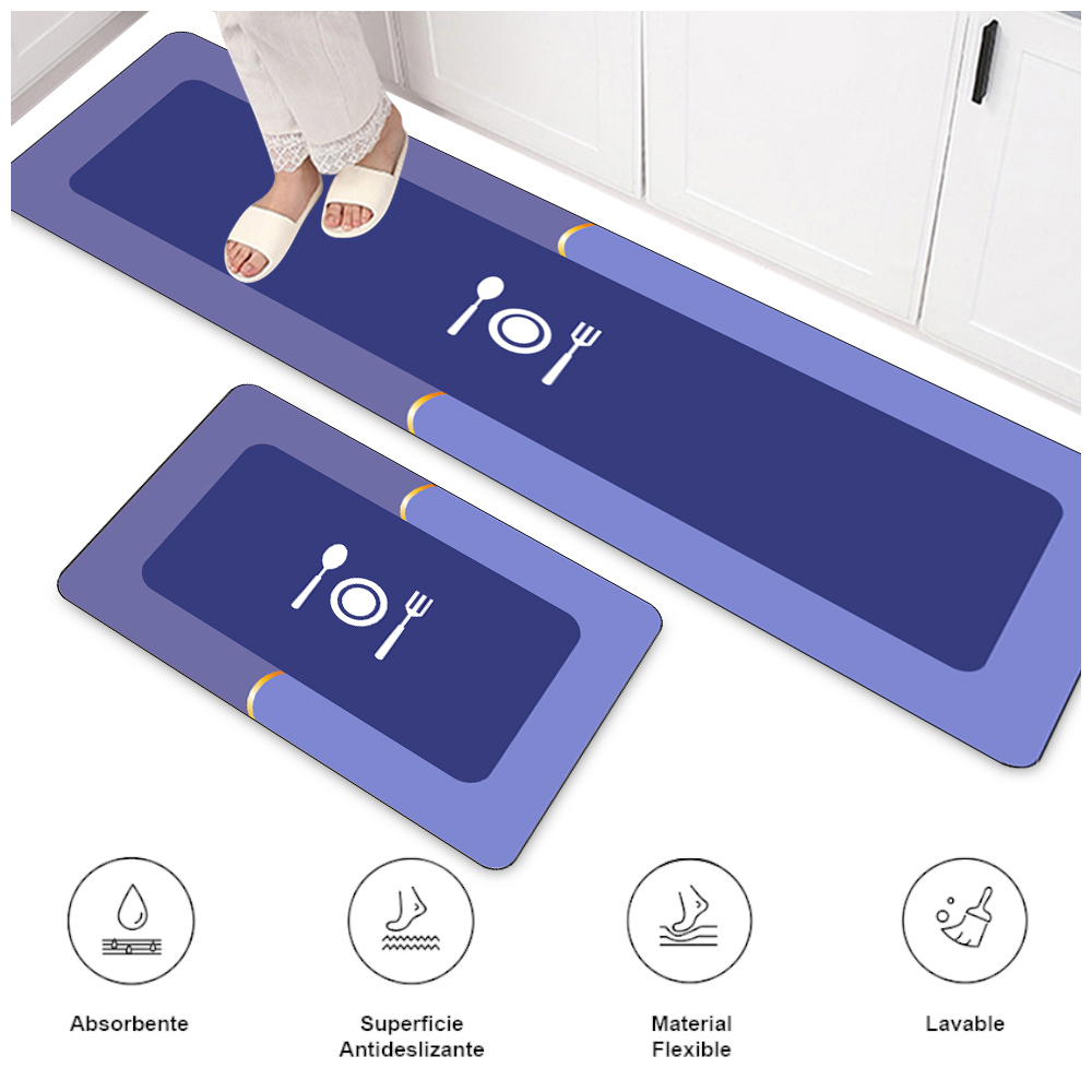 SET DE 2 ALFOMBRAS ANTIDESLIZANTE DE COCINA AZUL SJ6