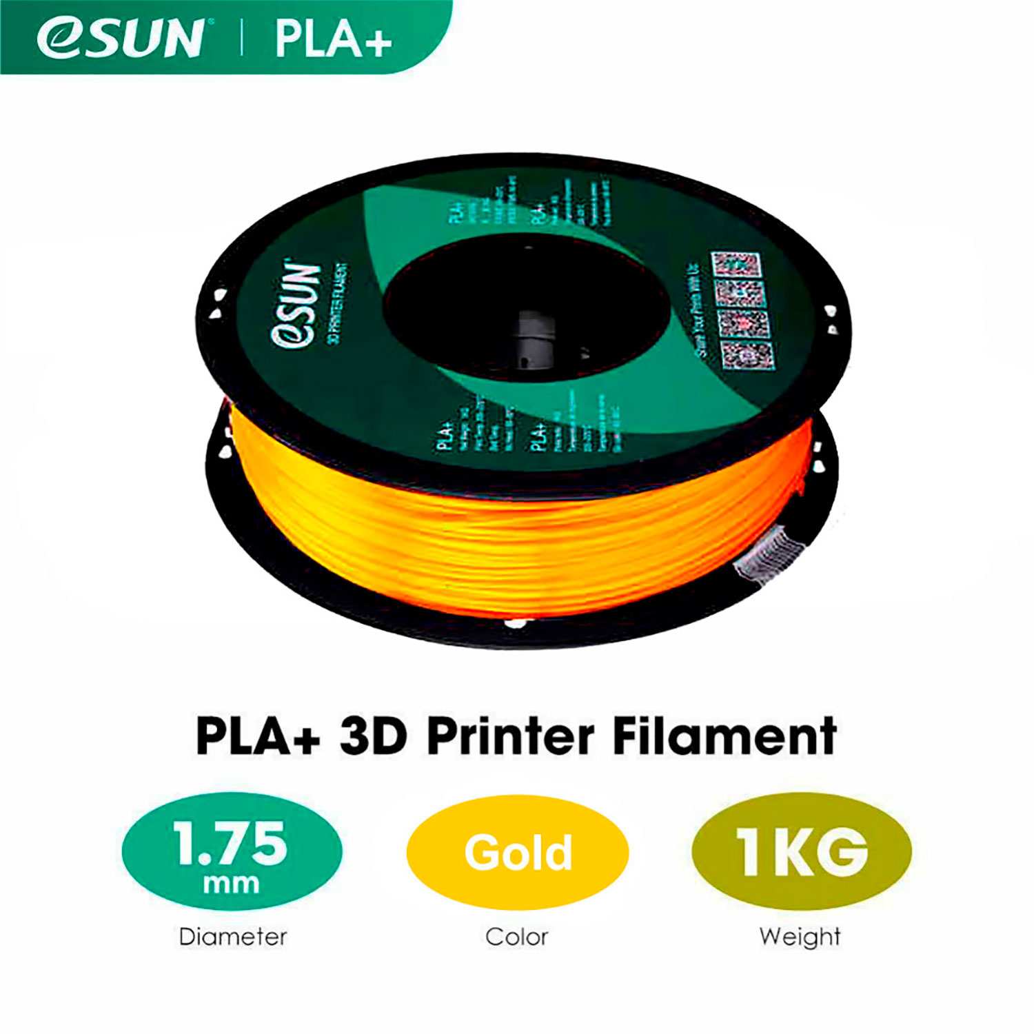 FILAMENTO IMPRESORA 3D PLA+ 1.75MM 1KG ESUN DORADO