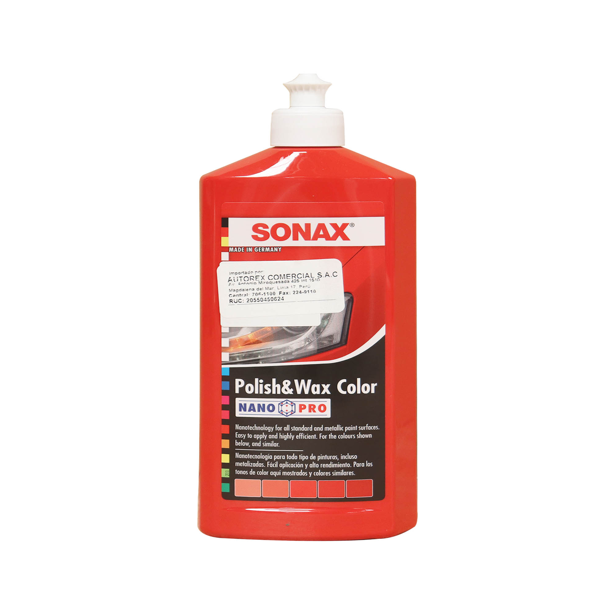 CERA PARA AUTOS SONAX POLISH + WAX COLOR ROJO 500 ML