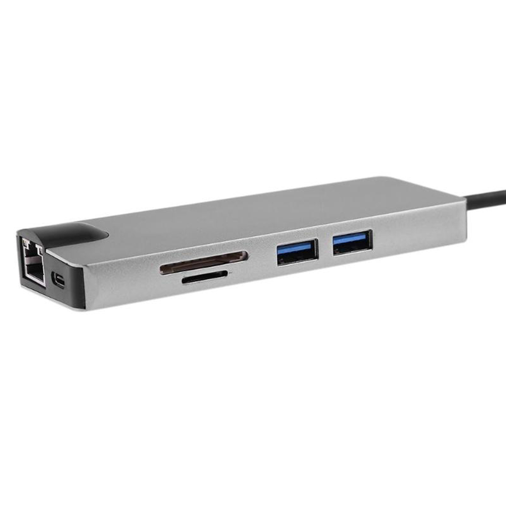 CONVERTIDOR SANTOFA ELECTRONICS TIPO C A HMDI 4K USB 3.0, LAN TIPO C VGA Y LECTOR DE TARJETAS 8 EN 1