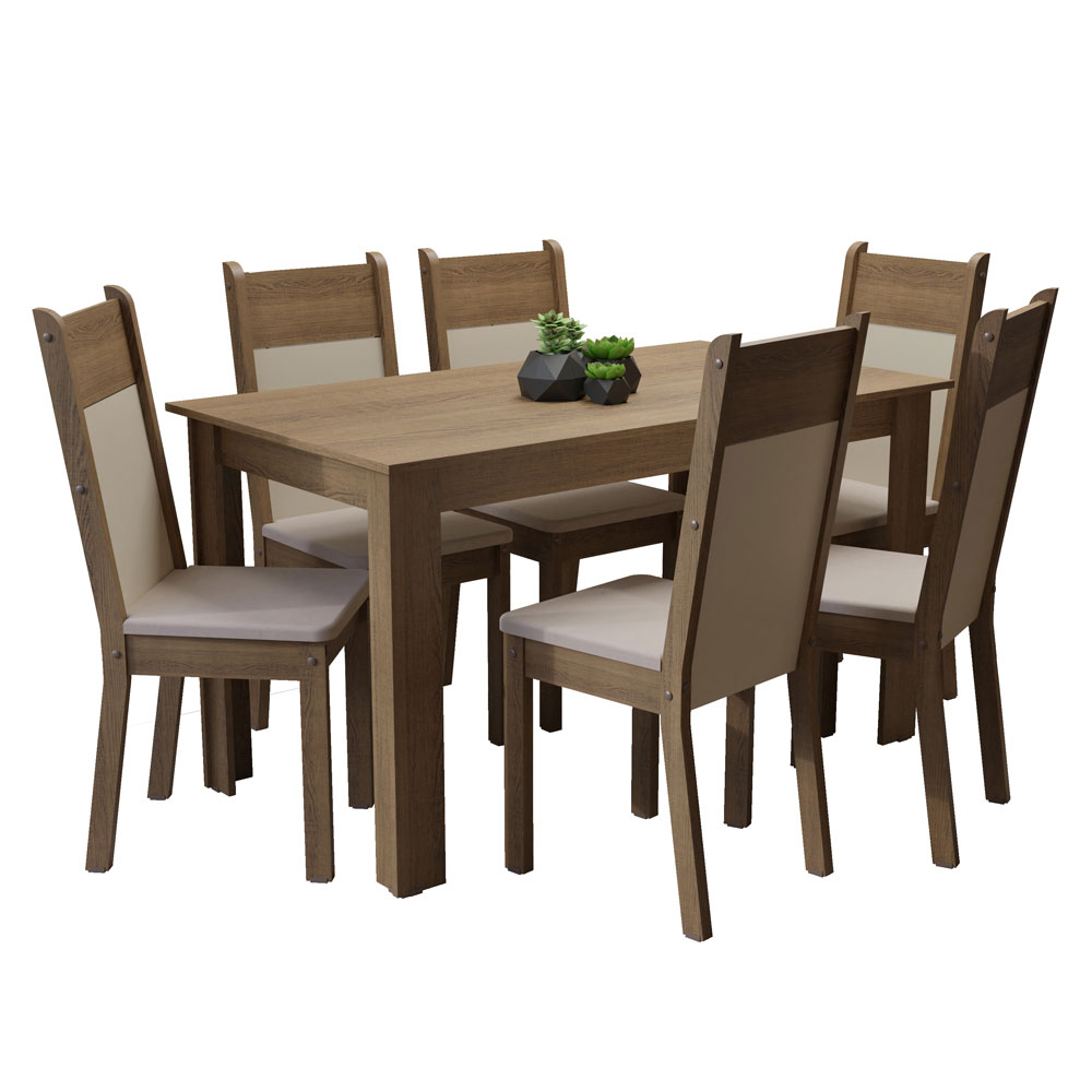 CONJUNTO COMEDOR MADESA MADELIN MESA TAPA DE MADERA CON 6 SILLAS