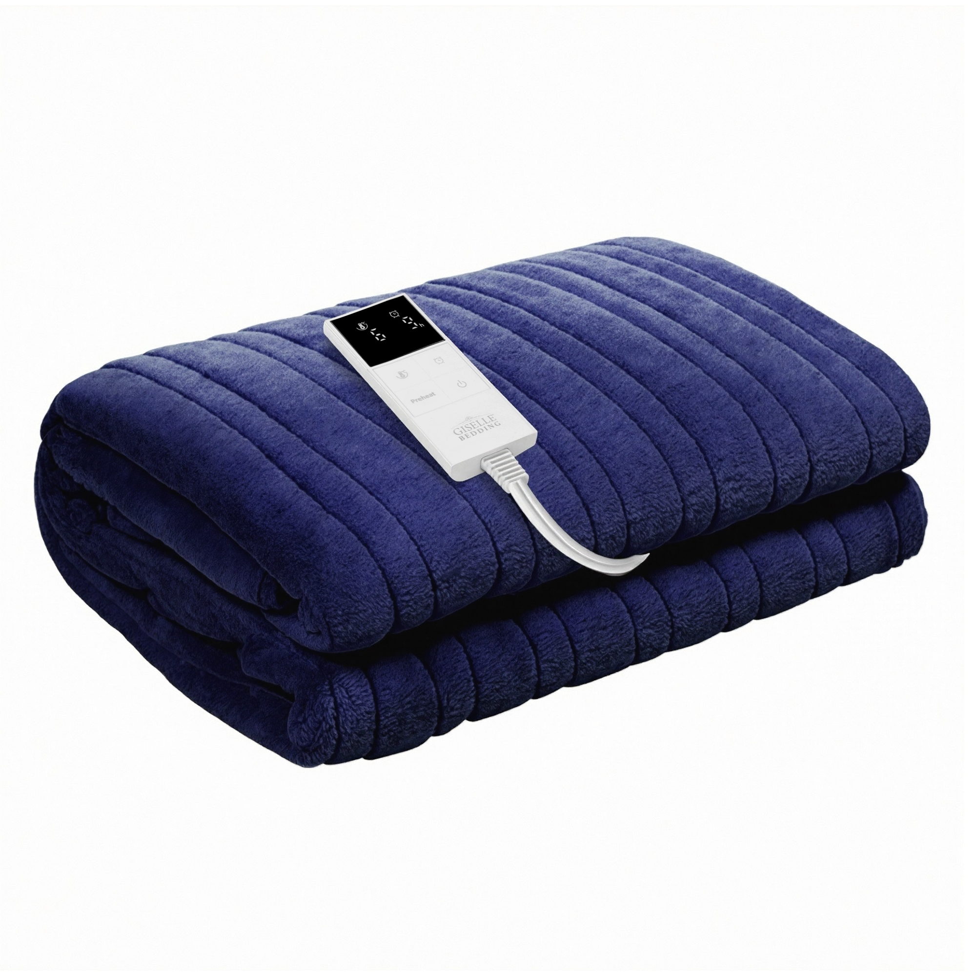 Giselle Electric Throw Rug Double Size 200x180cm Coral Fleece Heated Blanket (Navy Blue)
