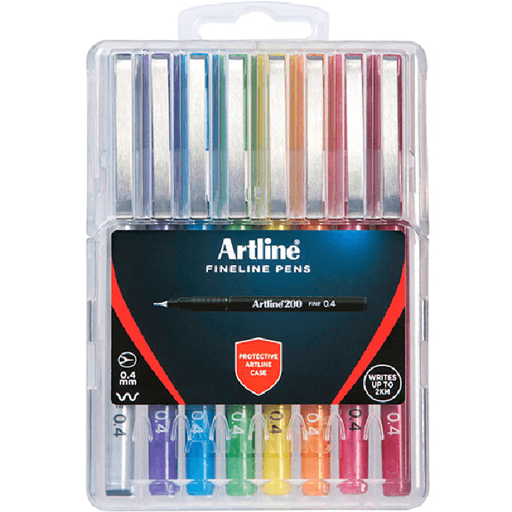 Artline 200 Fineliner Pen 0.4mm Hard Case (Bright Assorted) [Pack 8]