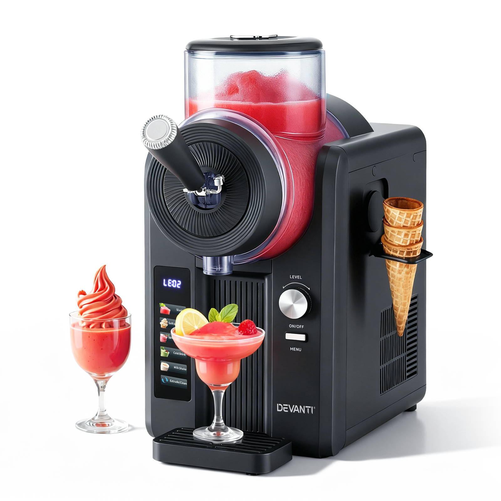 Devanti 6in1 Slushie Machine Ice Cream Maker 2L Frozen Smoothies Milkshakes (Black)