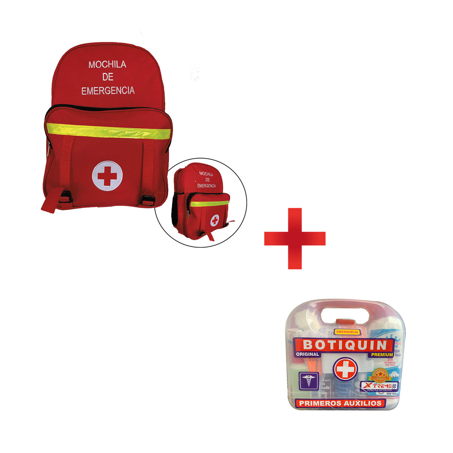 COMBO SALUD MOCHILA PARA EMERGENCIA ROJA + BOTIQUÍN