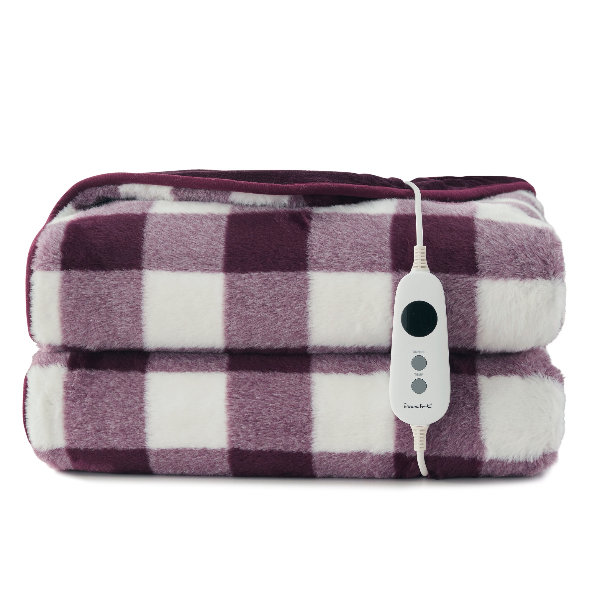 Dreamaker Gingham Plush Electric Heated Throw Blanket [180x200cm] (Cherry)