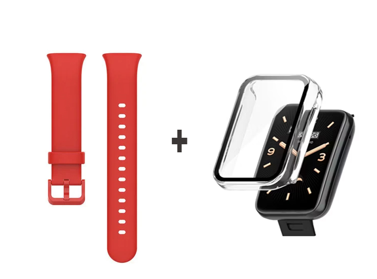 CORREA DE SILICONA PARA XIAOMI MI BAND 7 PRO ROJO + BUMPER CON VIDRIO CLEAR