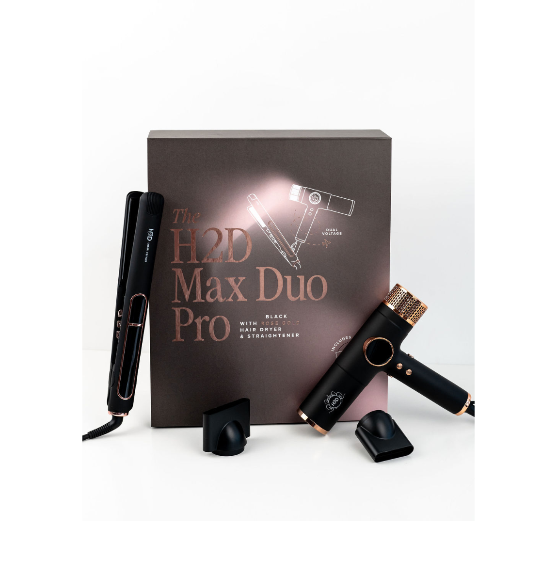 H2D Max Duo Linear Straightener & Blowdryer Combo - Matt Black/Rose Gold