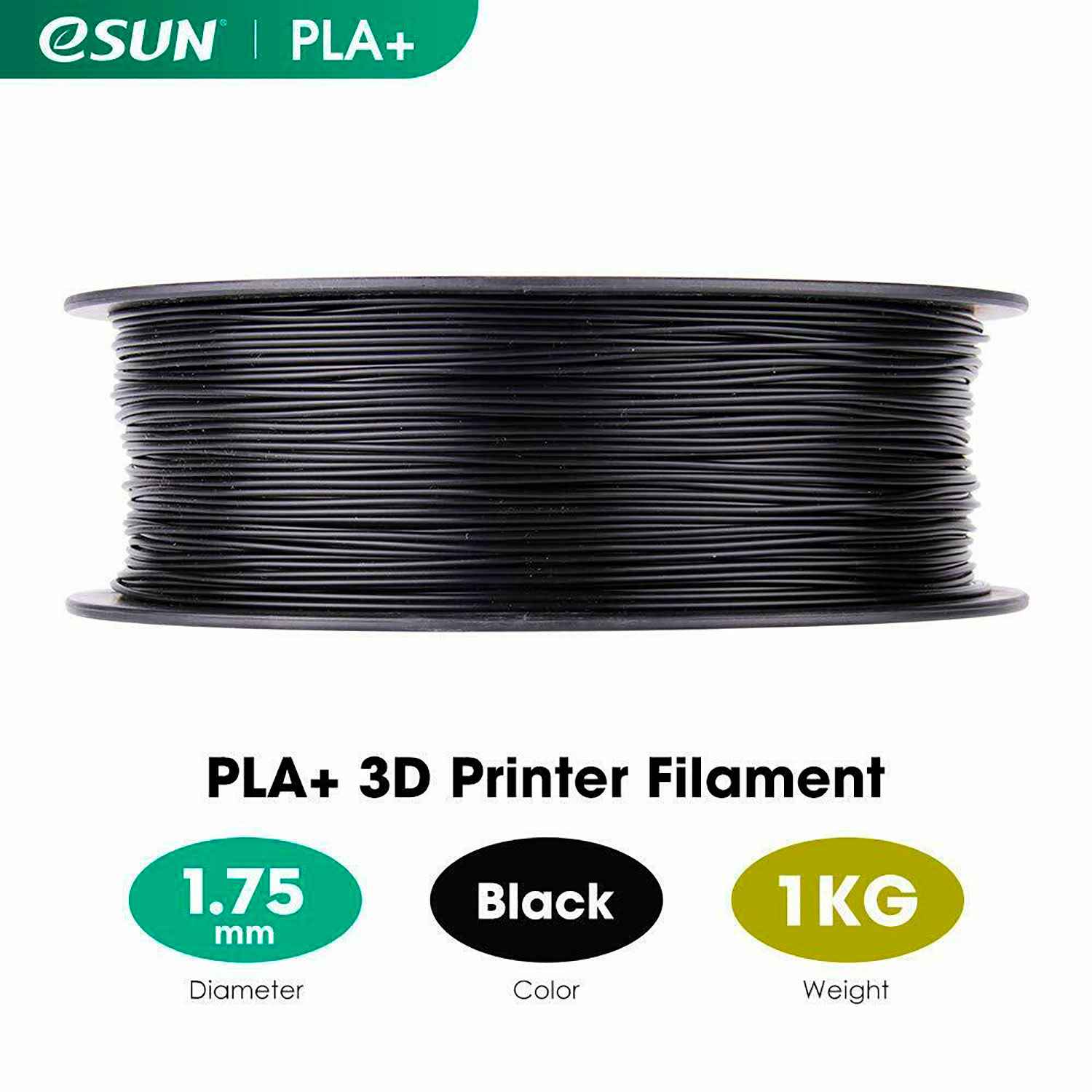 FILAMENTO IMPRESORA 3D PLA+ 1.75MM 1KG ESUN NEGRO