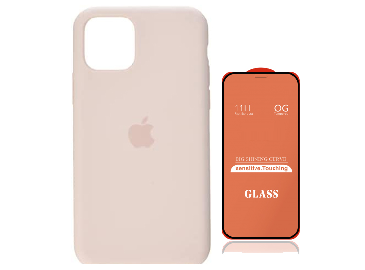 CASE SILICONA IPHONE 14 PLUS  NUDE + MICA DE VIDRIO COMPLETO