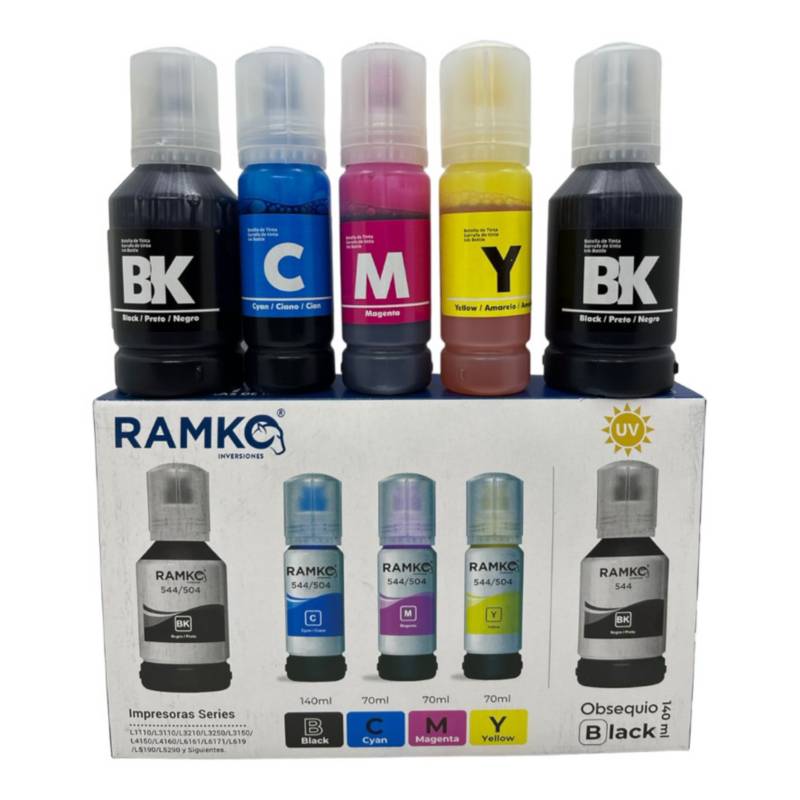 PACK DE TINTA COMPATIBLE RAMKO 504/544 + 1 TINTA BK Y UN MOUSE GRATIS