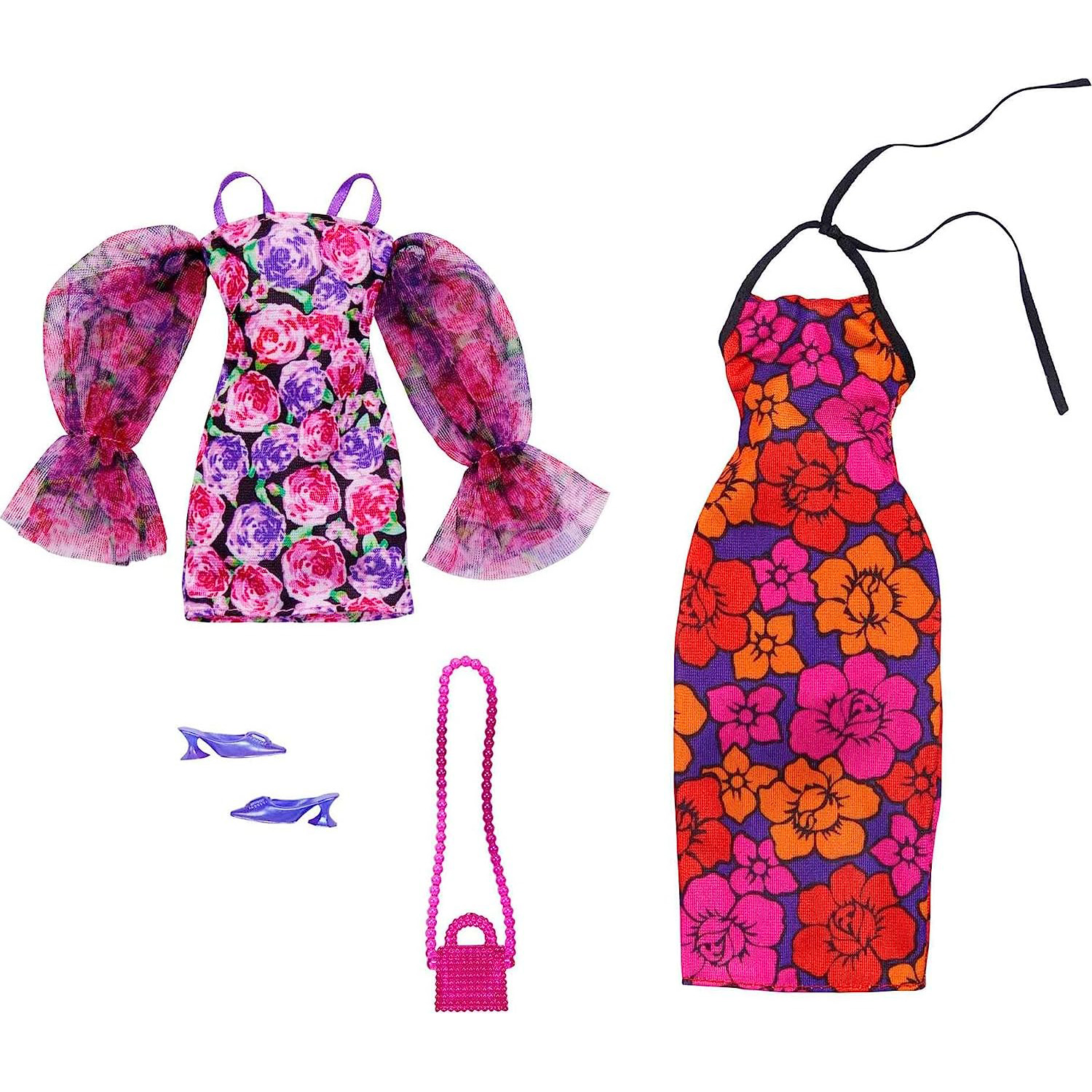 Barbie Clothes&comma; Fashion and Accessory 2-Pack Dolls&comma; 2 Dressy Floral-Themed Outfits with Styling Pieces for Complete Looks