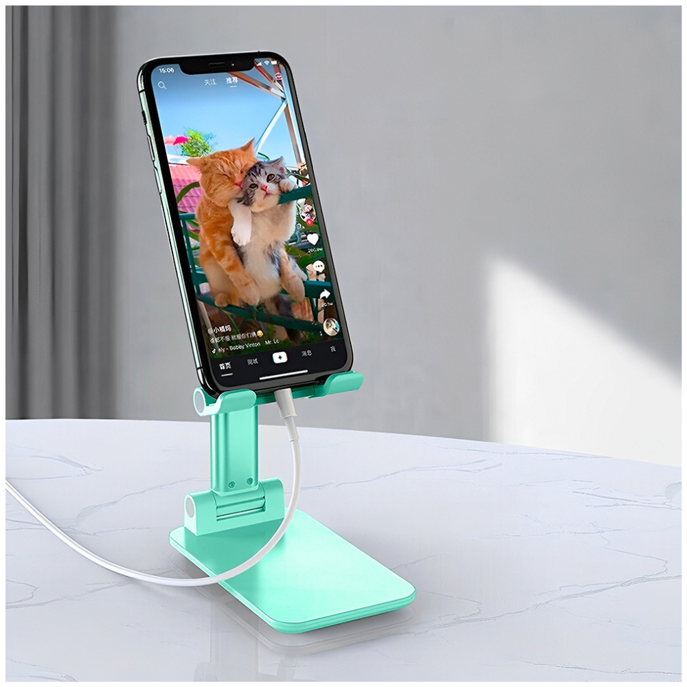 SOPORTE DE CELULAR AJUSTABLE PLEGABLE PARA ESCRITORIO VERDE C07