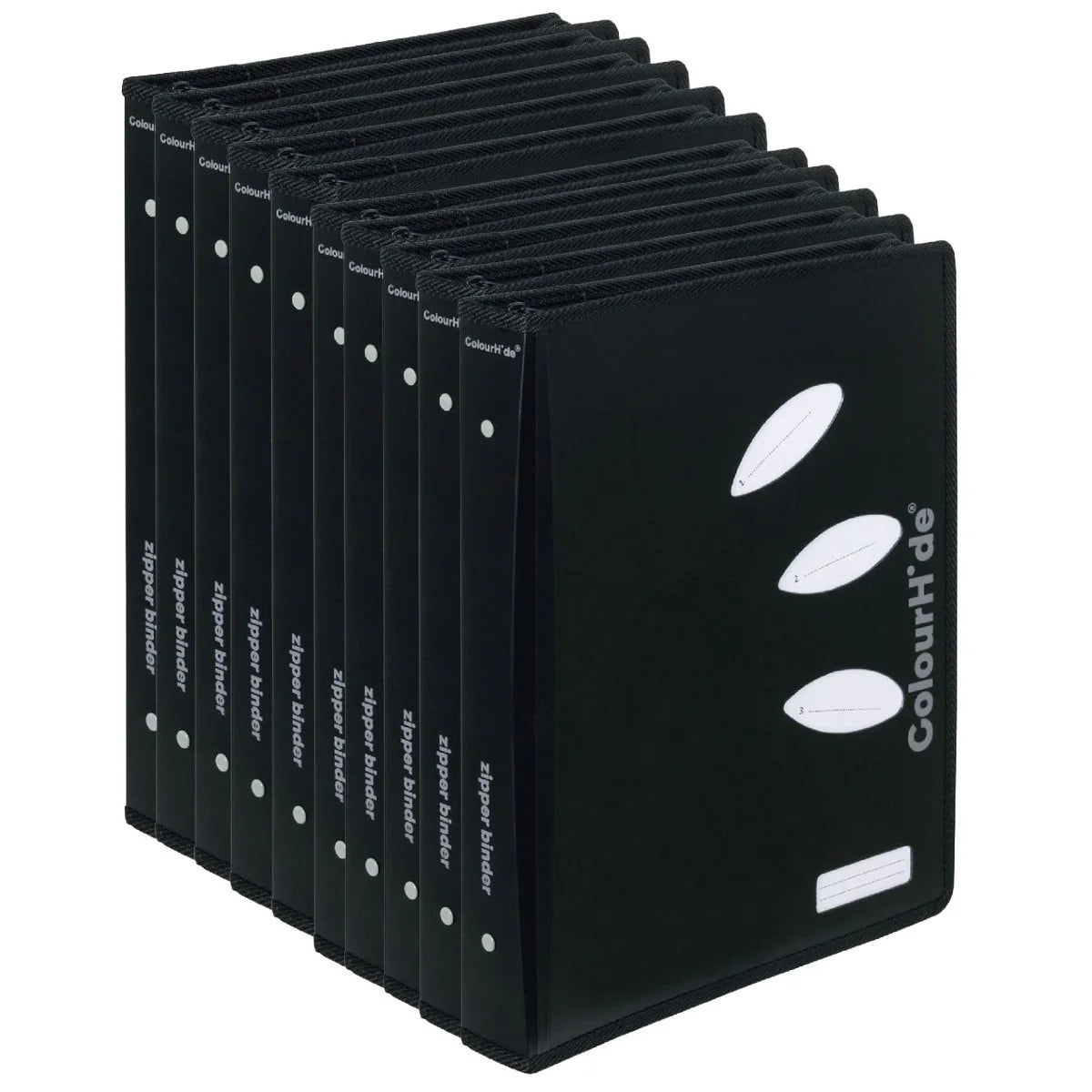 ColourHide Zip Binder A4 2 D-Ring 25mm Black Bulk Pack of 10