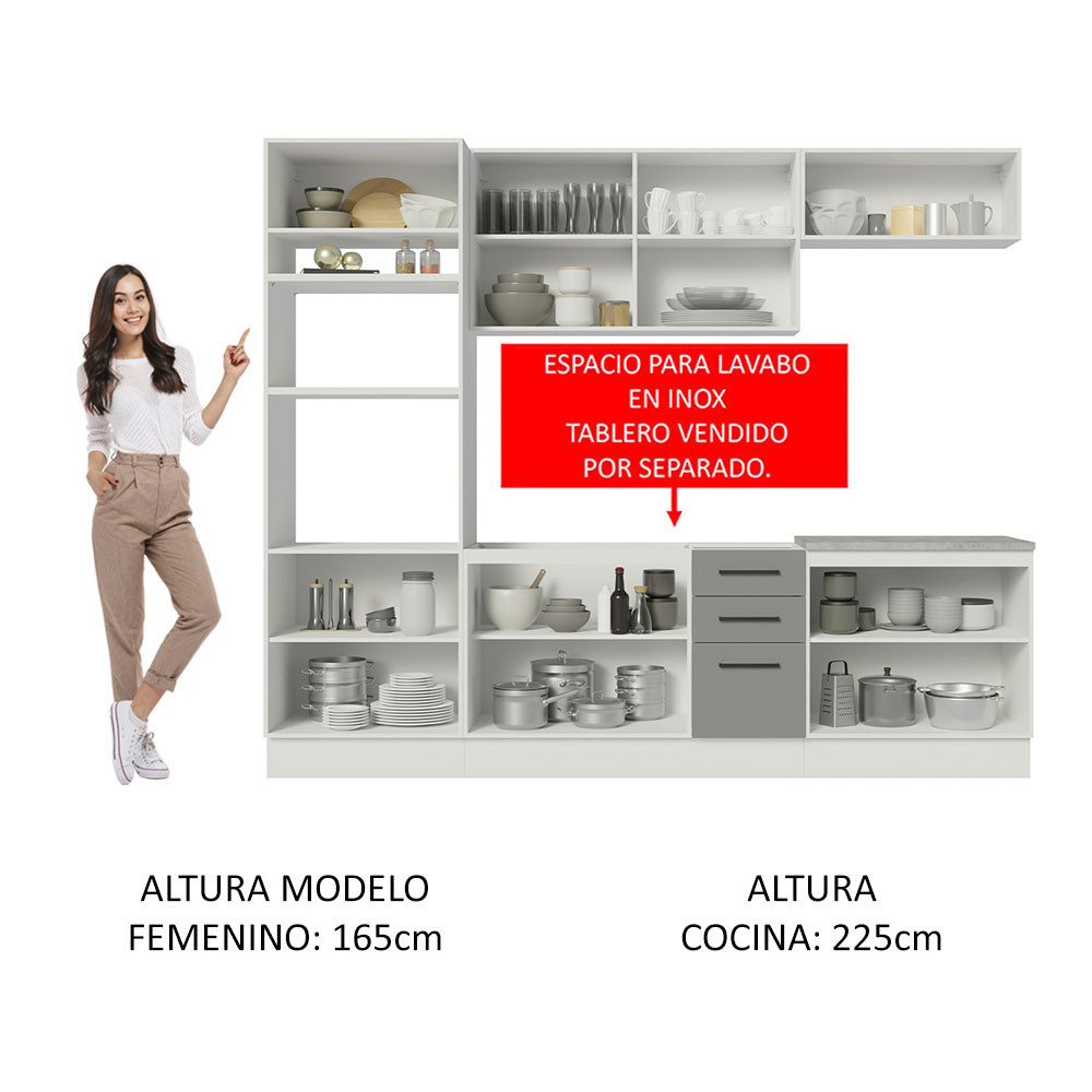 MUEBLE DE COCINA ALACENA MADESA AGATA SIN LAVADERO 270 CM | GRIS