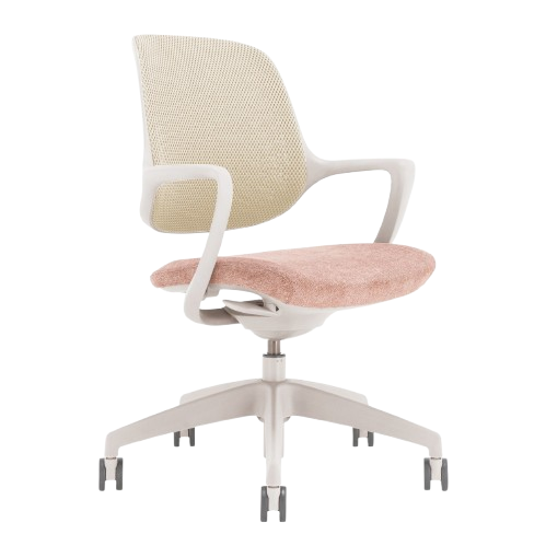 Desky Evoque Low Back Office Chair - White + Peach / No