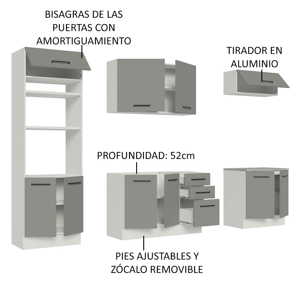 MUEBLE DE COCINA ALACENA MADESA AGATA SIN LAVADERO 270 CM | GRIS